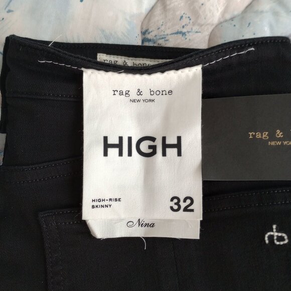 Rag & Bone Black Nina High-Rise Skinny Jeans NWT 32 - Picture 3 of 9